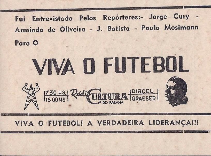 Cartão promocional do Viva o Futebol, 1974 — frente e verso.